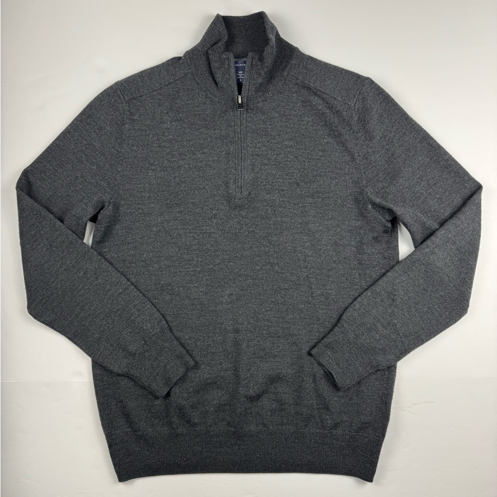 GAP Men's Charcoal Zip-Up Marino wool long sleeve 1/4 zip sweater size small